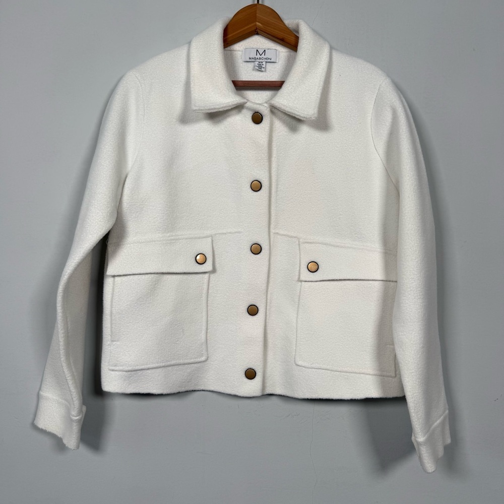 Magaschoni Cream Teddy Jacket with Gold Buttons, Size M